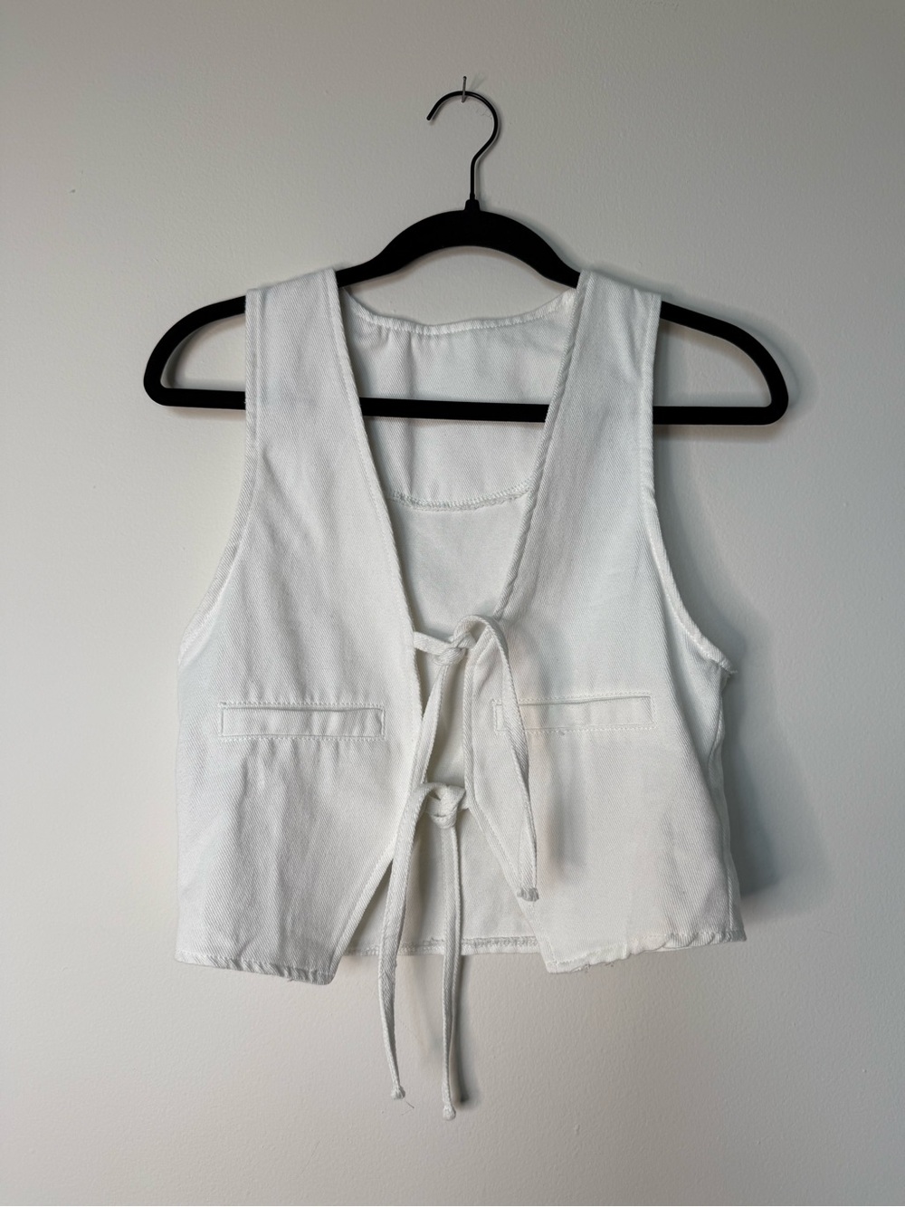 White Tie-Front Women's Denim Vest Top